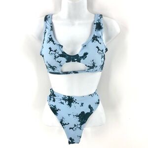 High Waist Blue Marble Cutout Bikini Swimsuit Shein Size Small